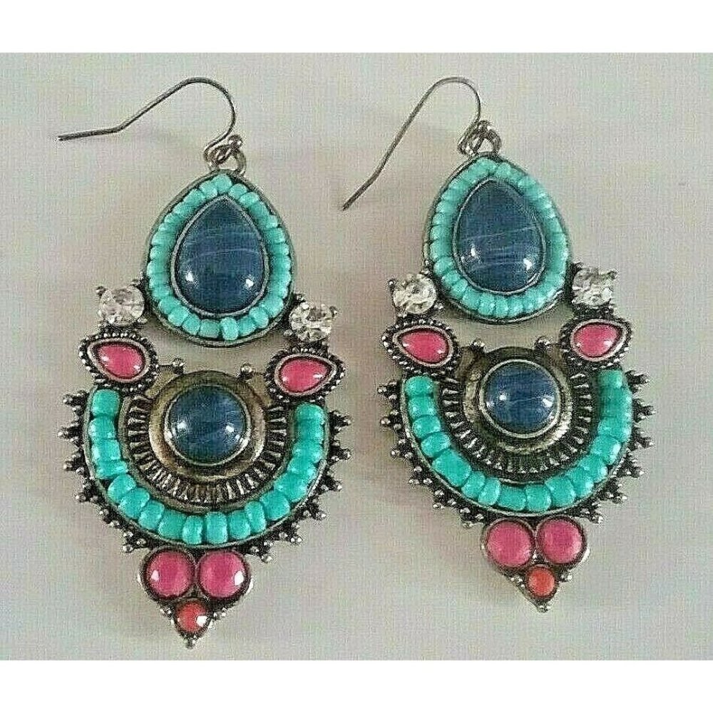 Multicolor Dangle Pierced Boho Style Stone Earring